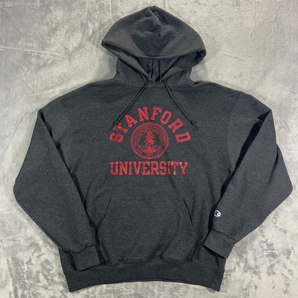 CHAMPION Hoodie‎ Stanford University Large Charcoal Gray Eco Fleece Logo